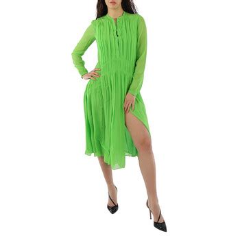 burberry neon green dress|Burberry Gathered Silk Georgette Dress in Neon Green.